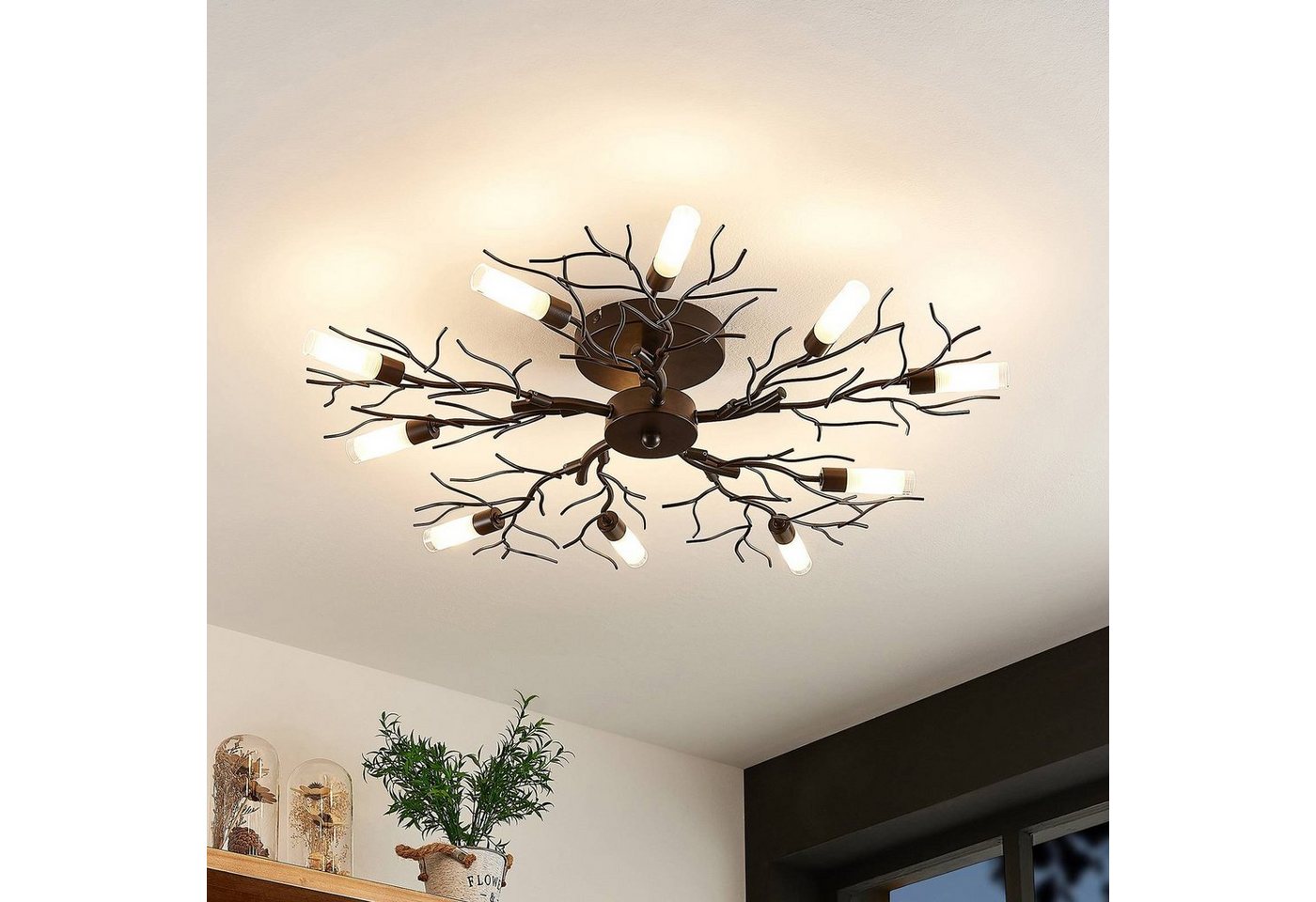 Lindby Deckenleuchte Bigna, dimmbar, Glühlampen, Modern, Eisen, Glas, dunkelbraun, frost, 10 flammig, G9 Lindby Deckenleuchte Bigna, dimmbar, Glühlampen, Modern, Eisen, Glas, dunkelbraun, frost, 10 flammig, G9 von Lindby