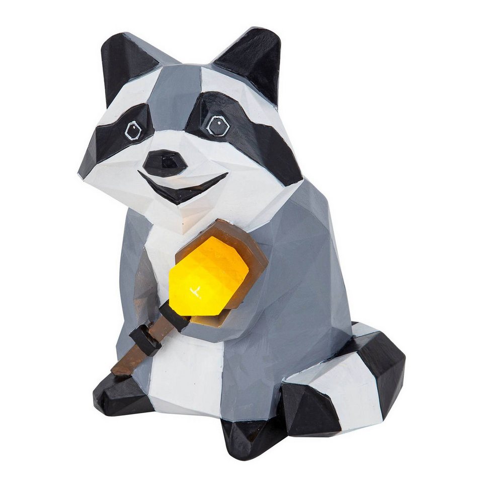 Lindby Dekolicht Racoon, LED-Leuchtmittel fest verbaut, Polyresin, Kunststoff, Schwarz, weiß, braun, grau, 1 flammig, inkl. von Lindby