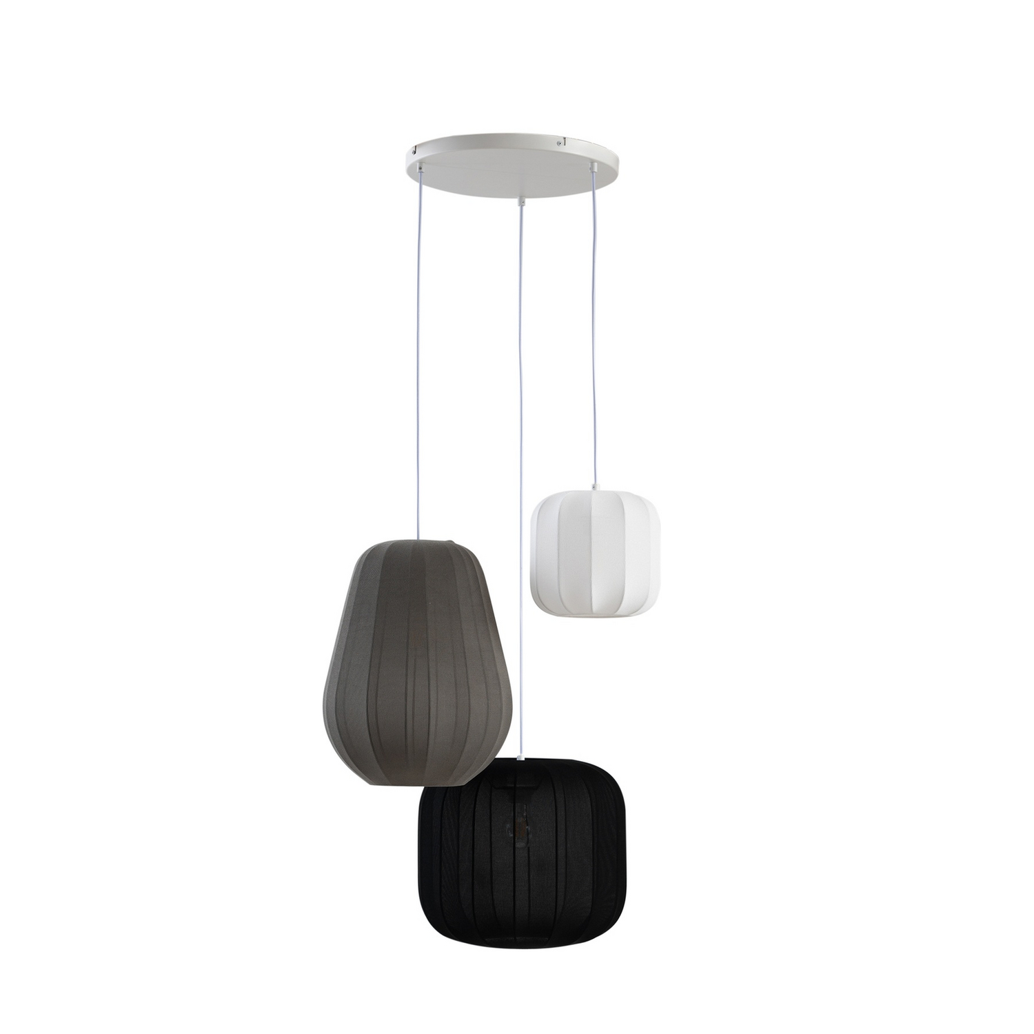 Lindby Hängelampe Pendelleuchte Lampe Schwarz Weiß Grau Textil 60cm 3 Flammig B-Ware von Lindby