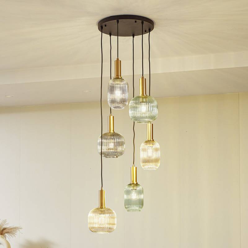 Lindby Hängeleuchte Doroteo Grün Amber Grau Glas Deckenlampe Hängelampe Lampe647 B-Ware von Lindby