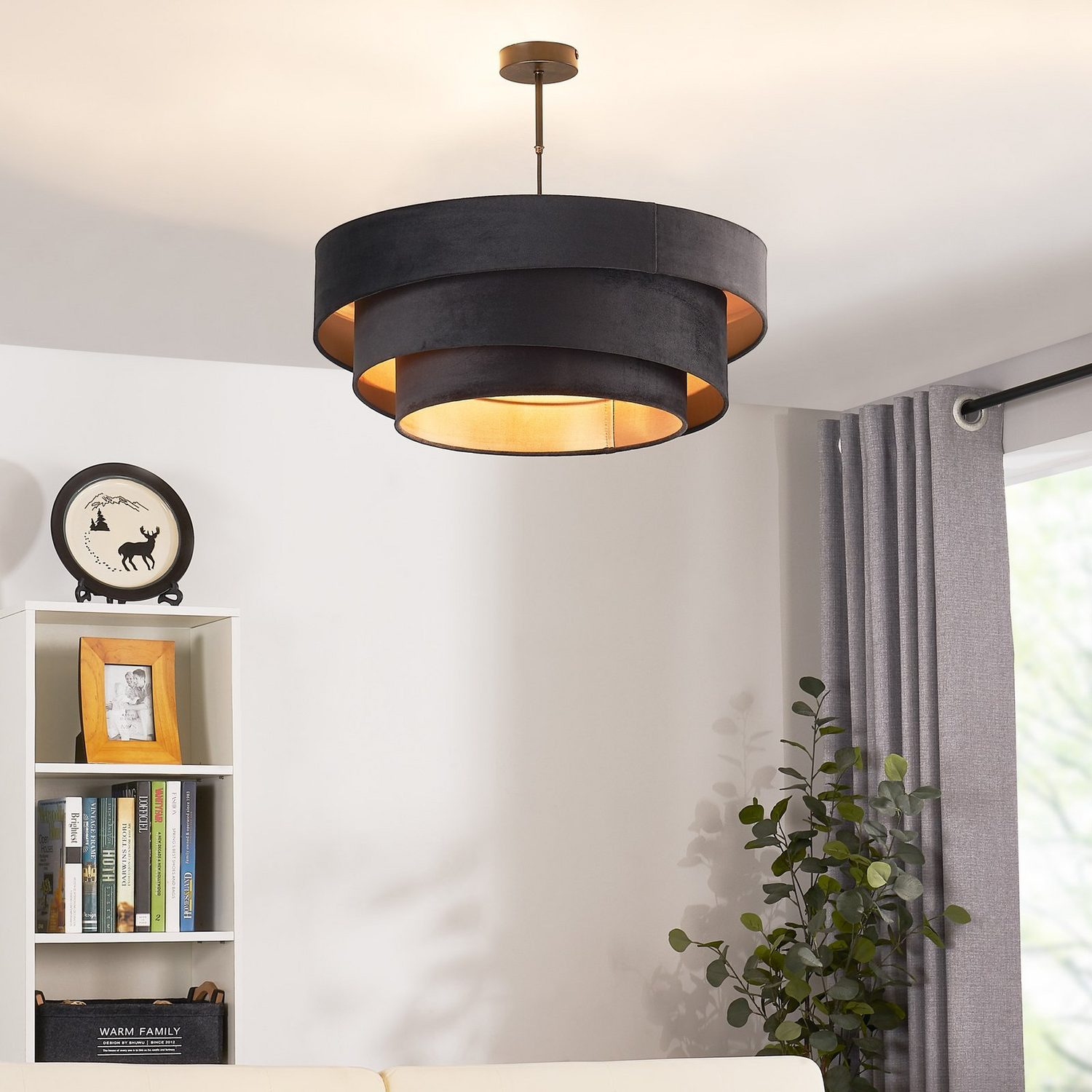 Lindby Jusari Deckenlampe Hängeleuchte Lampe Leuchte 3 Flmg E27 Textil Schwarz B-Ware von Lindby