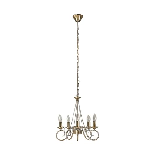 Lindby Kronleuchter 'Marnia' (Retro, Vintage, Antik) in Bronze aus Metall u.a. für Wohnzimmer & Esszimmer (5 flammig, E14) - Pendelleuchte, Hängelampe, Lüster, Lampe, Deckenleuchte, Deckenlampe von Lindby