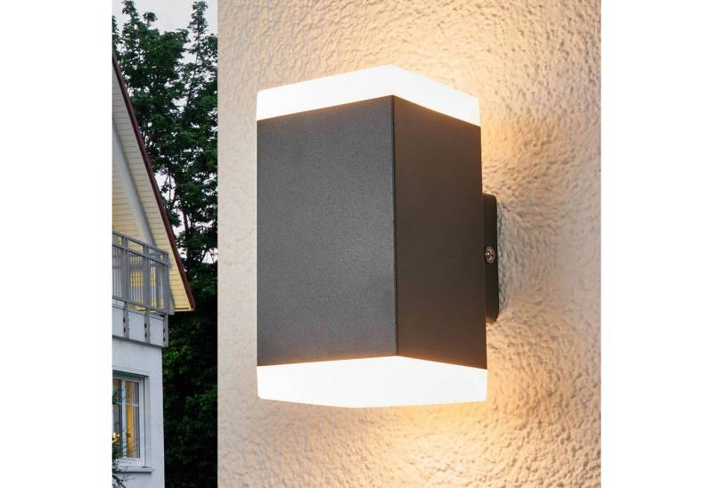 Lindby LED Außen-Wandleuchte Hedda, LED-Leuchtmittel fest verbaut, warmweiß, Modern, Edelstahl, Kunststoff, dunkelgrau, opalweiß, 2 flammig, inkl. von Lindby