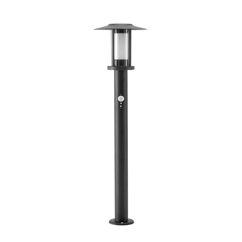 Lindby LED Außenleuchte Gregory mit Bewegungsmelder (spritzwassergeschützt (Modern) in Schwarz aus Edelstahl (1 flammig,) - Wegeleuchte Pollerleuchte Wegelampe Sockelleuchte von Lindby