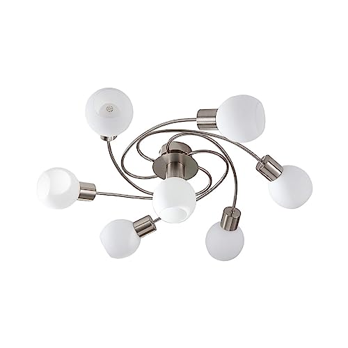 Lindby Glas Deckenlampe Metall nickel satiniert, Deckenstrahler 7x E14 max. 40W, ohne Leuchtmittel, Deckenleuchte Küche, Schlafzimmer, Wohnzimmerlampe von Lindby