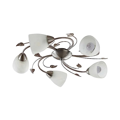 Lindby Deckenlampe Florentiner Stil, Glas Metall, Deckenleuchte 5x E14 max. 8W, ohne Leuchtmittel, Deckenstrahler, Strahler Flur, Lampe Wohnzimmer von Lindby