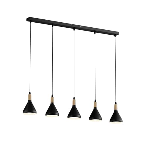 Lindby LED Esstisch Pendelleuchte schwarz, Hängelampe Metall Holz, 5x 4W LED E14 (austauschbar), warmweiß (3.000K), Hängeleuchte von Lindby