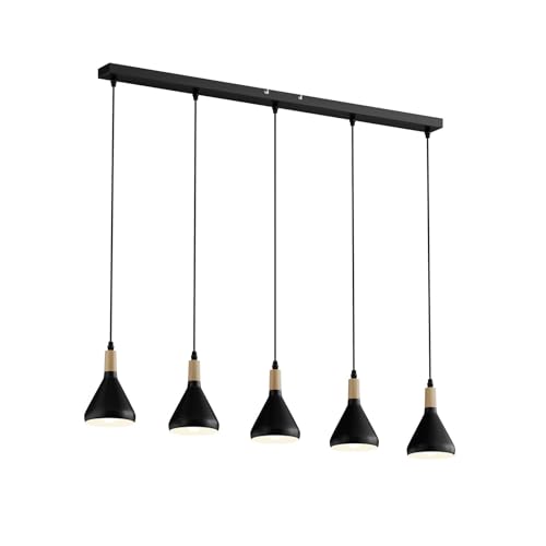 Lindby LED Esstisch Pendelleuchte schwarz, Hängelampe Metall Holz 5x 4W E14 (austauschbar) warmweiß (3.000K) Hängeleuchte von Lindby