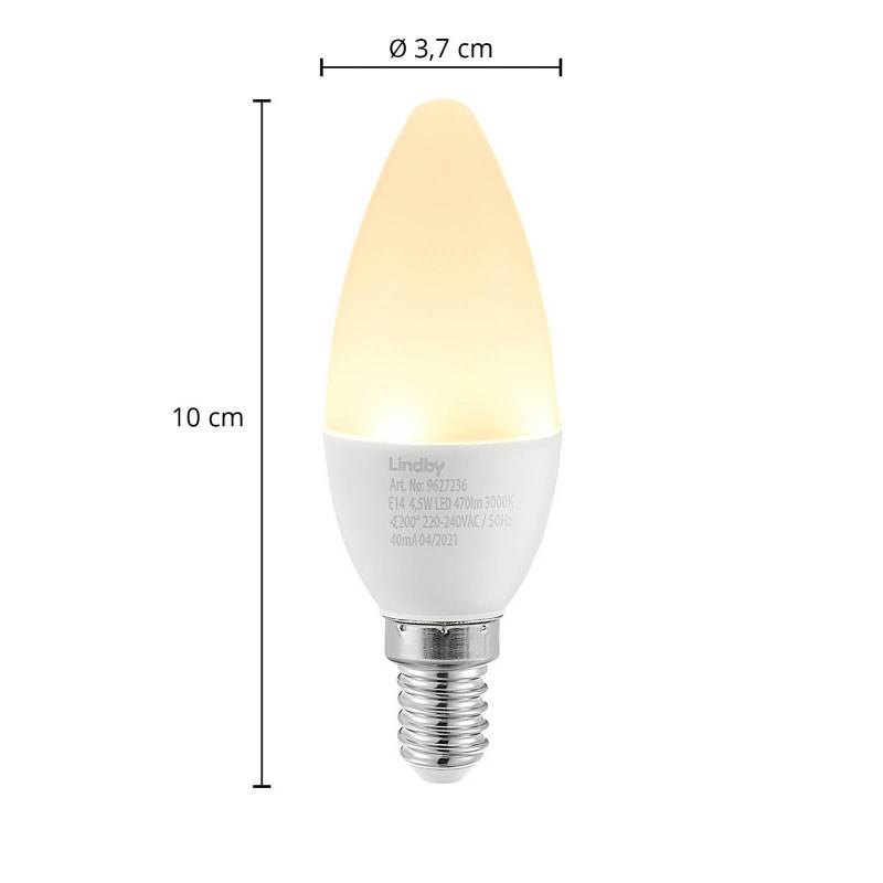 Lindby LED-Kerzenlampe, E14, C35, 4,5 W, opal, 3.000 K Lindby LED-Kerzenlampe, E14, C35, 4,5 W, opal, 3.000 K von LINDBY
