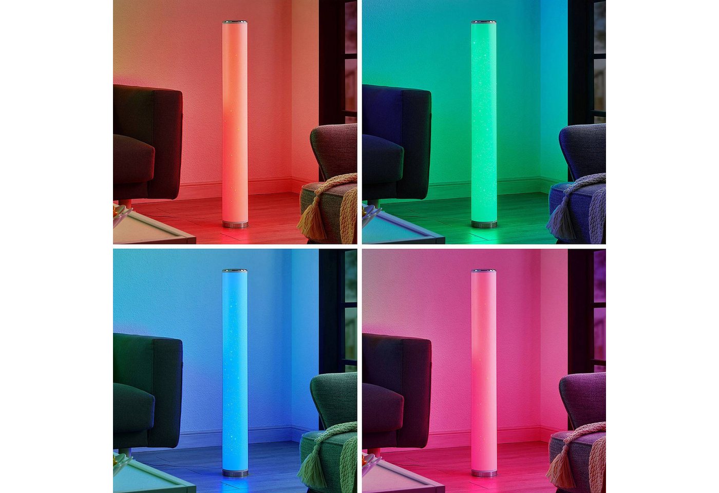 Lindby LED Stehlampe Zurani, dimmbar, LED-Leuchtmittel fest verbaut, Farbwechsel RGB + weiß, Modern, Polypropylen-Folie, Kunststoff, weiß, chrom, 1 flammig, inkl. von Lindby
