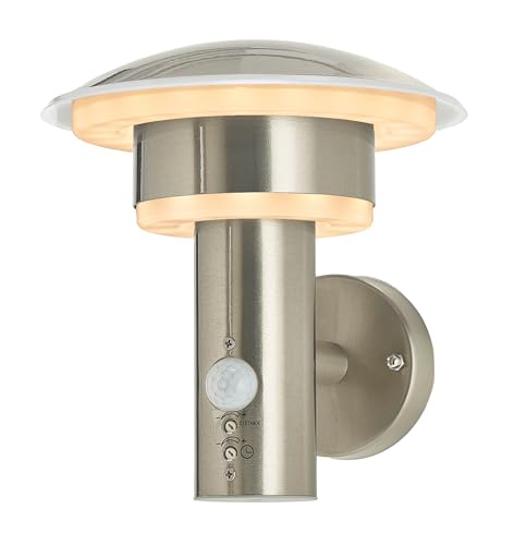 Lindby LED Wandlampe/Wandleuchte außen mit Bewegungsmelder, Edelstahl, Kunststoff, spritzwassergeschützt IP44, 8,1W LED, Außenleuchte von Lindby