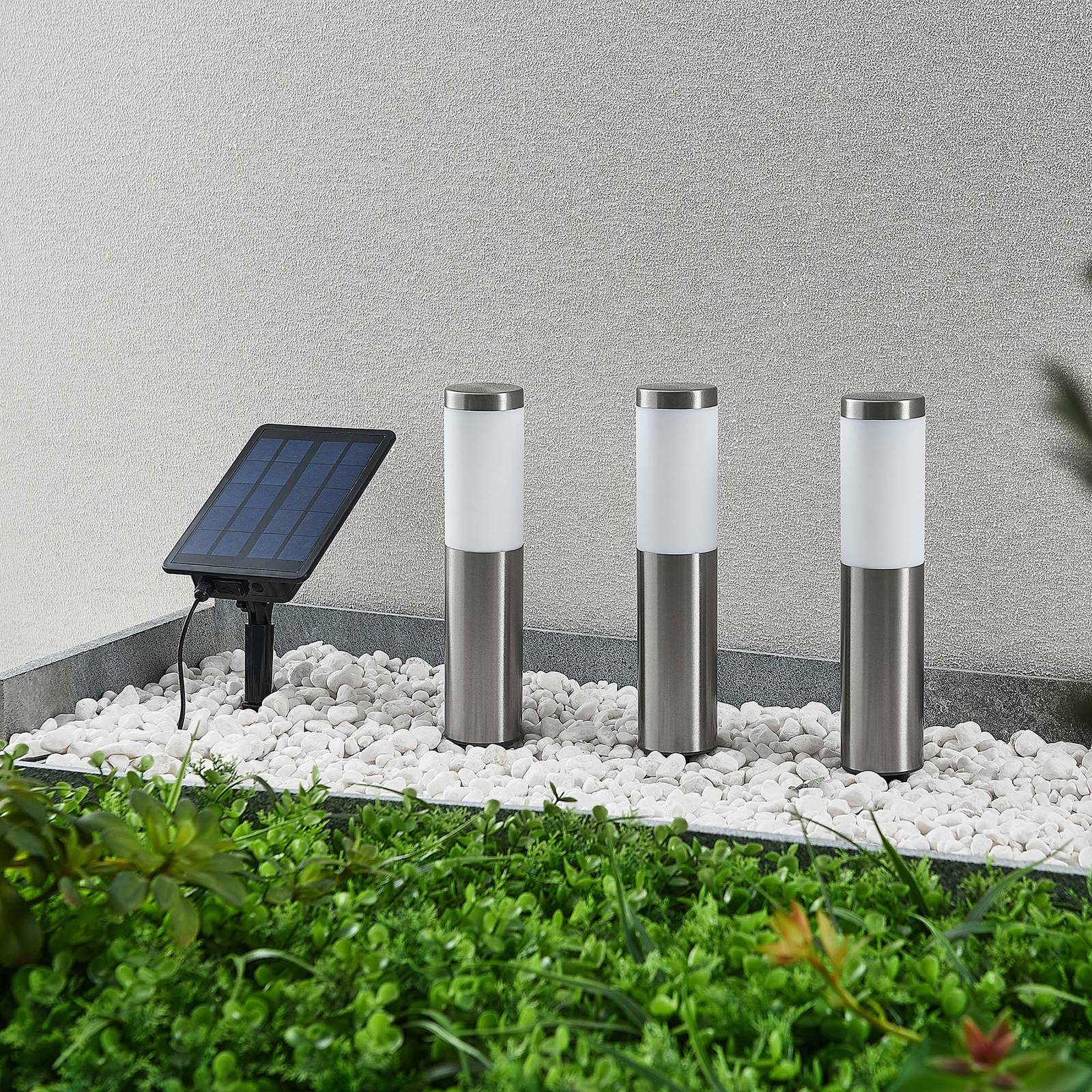 Lindby Lexiane LED-Solarlampen, 3er-Set, Edelstahl von LINDBY