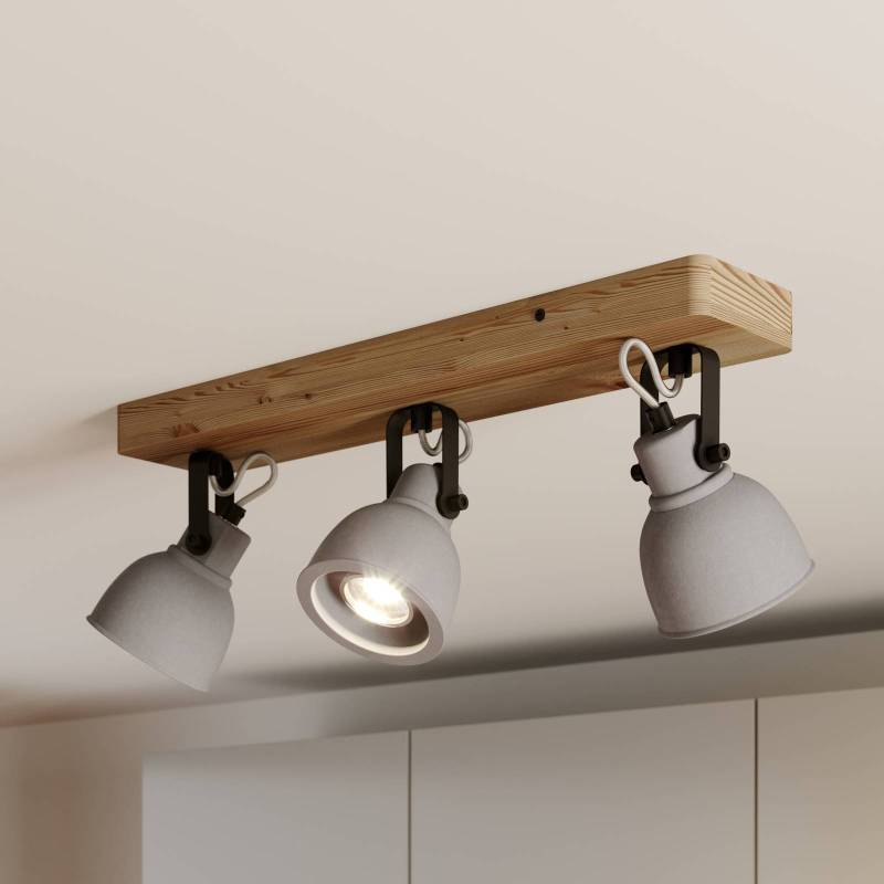 Lindby Spot Mitis, 50 cm, 3-flg., grau, Holz, Beton, GU10 von LINDBY