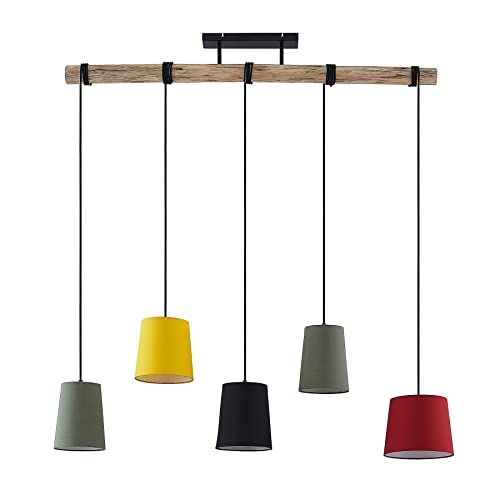Lindby Esstisch Pendelleuchte Holz Textil, Balkenpendelleuchte Holzast und Stoff Lampenschirm Hängelampe Lampe Wohnzimmer 4x E27 ohne Leuchtmittel von Lindby