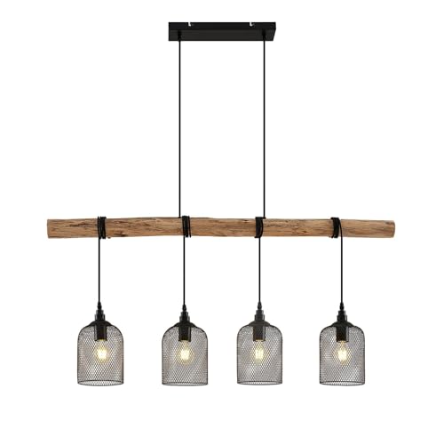 Lindby Pendelleuchte 'Elrond' (Landhaus, Vintage, Rustikal) aus Holz u.a. für Wohnzimmer & Esszimmer (4 flammig, E27) - Deckenlampe, Esstischlampe, Hängelampe, Hängeleuchte, Wohnzimmerlampe von Lindby