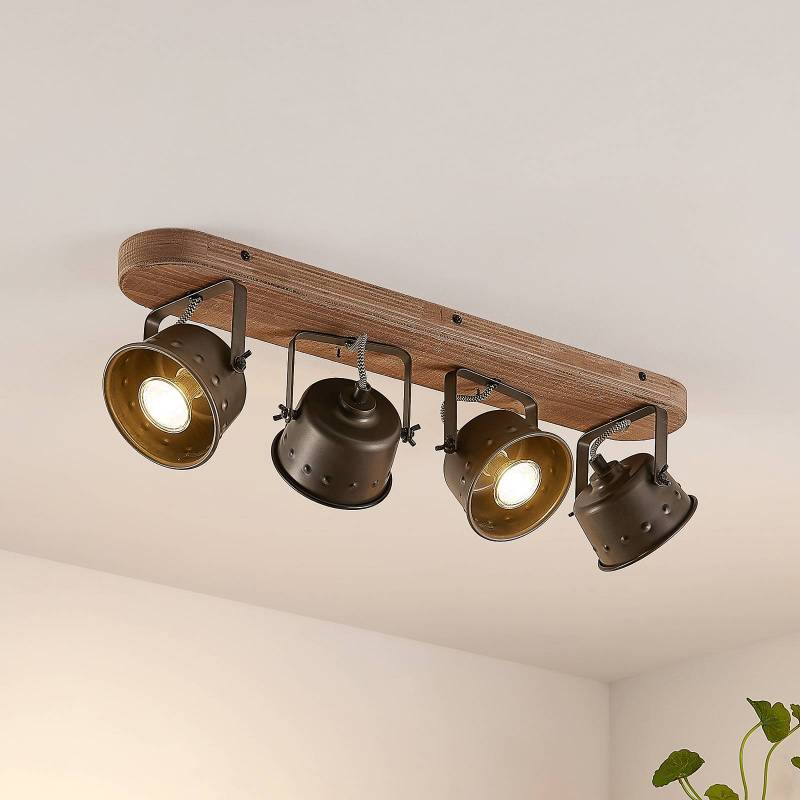 Lindby Deckenstrahler Rubinjo, 62 cm, 4-flg., Holz, GU10 von LINDBY