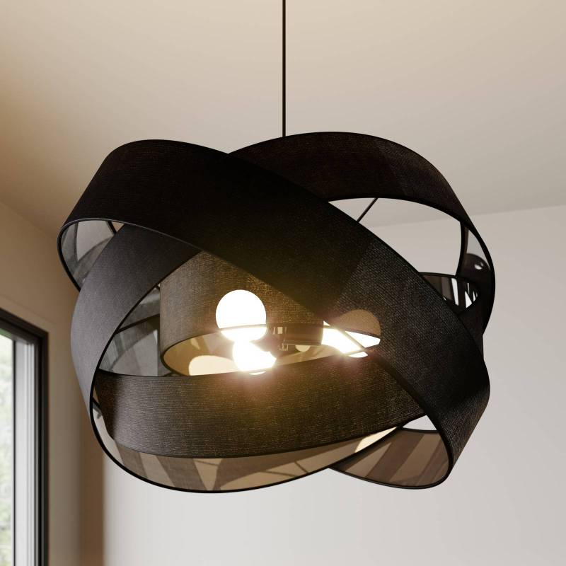 Lindby Pendellampe Simaria, schwarz, Textil, Ø 60 cm, E27 von LINDBY