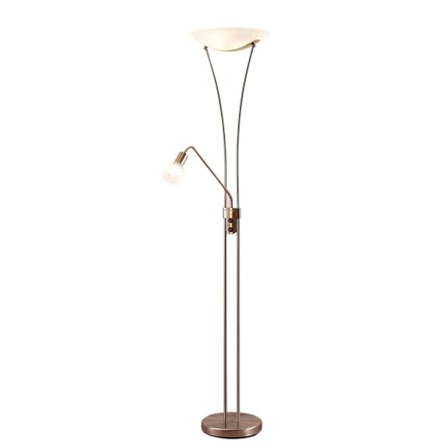 Lindby Stehlampe, Deckenfluter verstellbarer Lesearm, Standleuchte Glas Metall, 2x E27 max. 15W und 1x E14 max. 10W, ohne Leuchtmittel, Standlampe von Lindby