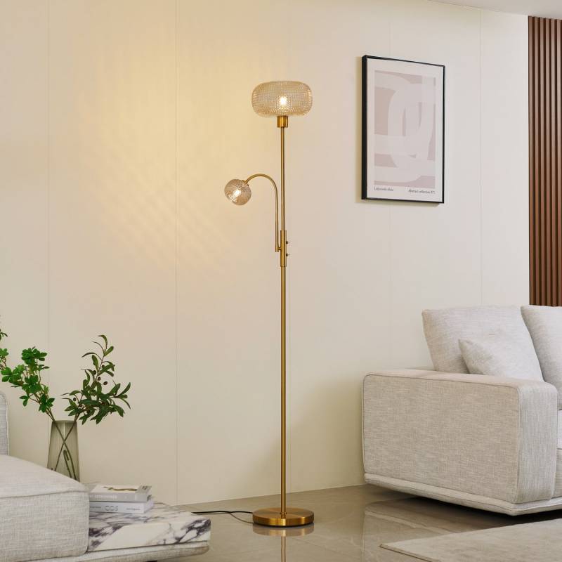 Lindby Stehleuchte Aliette Stehlampe Standleuchte E27 Gold/Amber Glas Leselicht B-Ware von Lindby