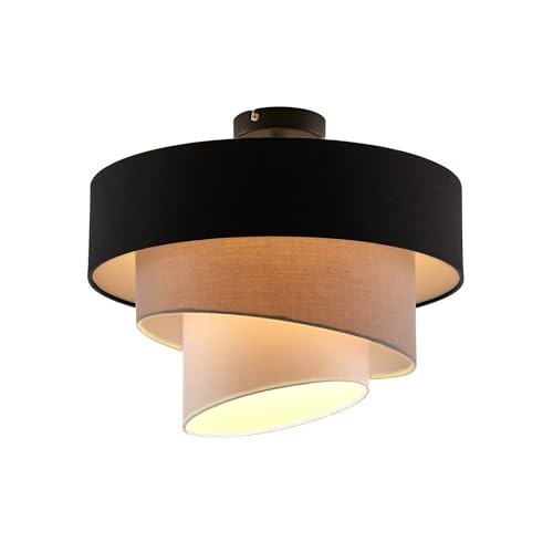 Lindby Stoff Deckenlampe schwarz, grau, weiß, 3 Textil Schirme rund, 1x E27 max. 60W, ohne Leuchtmittel, Textil Deckenleuchte, Schlafzimmerlampe von Lindby