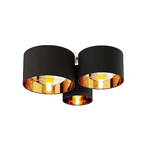 Lindby Stoff Deckenlampe schwarz-gold, 3 Schirme Ø 20, 28, 32 cm, 3x E27 max. 60W, ohne Leuchtmittel, Textil Deckenleuchte, Wohnzimmerlampe von Lindby