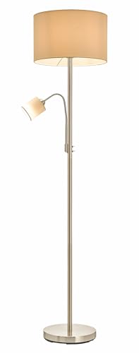 Lindby Stoff Stehlampe mit Leselampe Textilschirm, Stehleuchte Textil Lampenschirm, Leselampe Stehlampe Wohnzimmer, 1x E27 und 1x E14, ohne Leuchtmittel von Lindby