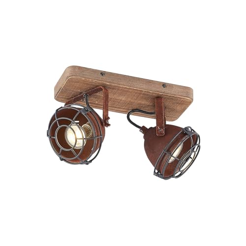 Lindby Strahler 'Farovi' (Vintage, Industriell) in Braun aus Holz u.a. für Wohnzimmer & Esszimmer (2 flammig, GU10) - Deckenlampe, Deckenleuchte, Lampe, Spot, Wohnzimmerlampe von Lindby