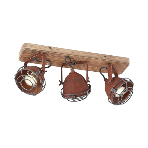 Lindby Strahler 'Farovi' (Vintage, Industriell) in Braun aus Holz u.a. für Wohnzimmer & Esszimmer (3 flammig, GU10) - Deckenlampe, Deckenleuchte, Lampe, Spot, Wohnzimmerlampe von Lindby