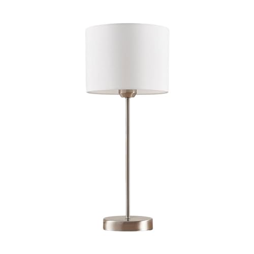 Lindby Tischlampe, Tischleuchte Stoffschirm weiß Nachttischlampe Stoffschirmlampe 1x E27 max. 60W ohne Leuchtmittel Schlafzimmerlampe von Lindby