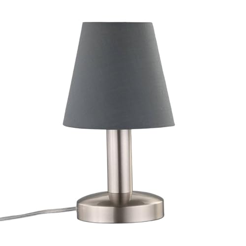 Lindby Tischlampe mit Touchfunktion, Tischleuchte Stoffschirm grau, Nachttischlampe Nickel satiniert, 1x E14 max. 40W, ohne Leuchtmittel, Wohnzimmer, Schlafzimmerlampe von Lindby