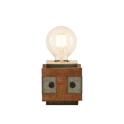 Lindby Tischlampe 'Nilaska' (Retro, Vintage, Antik) in Schwarz aus Metall u.a. für Wohnzimmer & Esszimmer (1 flammig, E27) - Holz Tischleuchte, Schreibtischlampe, Nachttischlampe, Wohnzimmerlampe von Lindby
