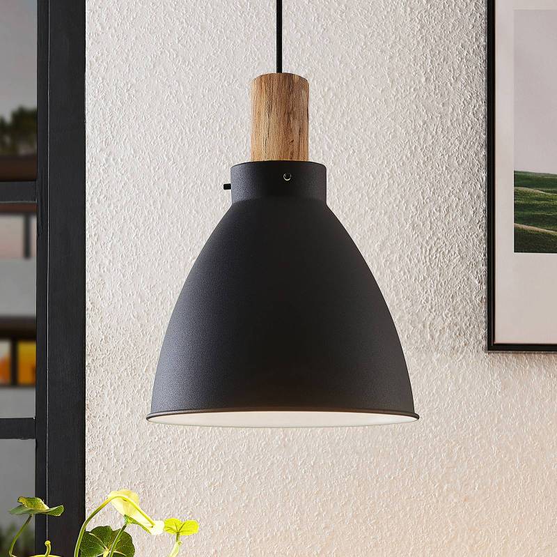 Lindby Hängeleuchte Trebale, E27, Ø 28 cm, schwarz, Holz von LINDBY