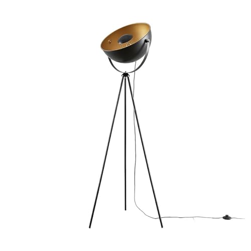 Lindby Tripod/Dreibein Stehlampe Schwarz Gold, Stehleuchte Metall mit Fußschalter, Standleuchte 1 flammig E27 Fassung max. 60W, ohne Leuchtmittel von Lindby