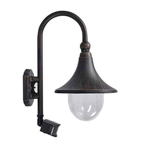 Lindby Wandlampe aussen mit Bewegungsmelder, Aussenwandleuchte Laterne IP44, Wandleuchte Finish rostbraun, Außenbeleuchtung Wand für Hof, Garten, Terrasse, Balkon, Haus von Lindby