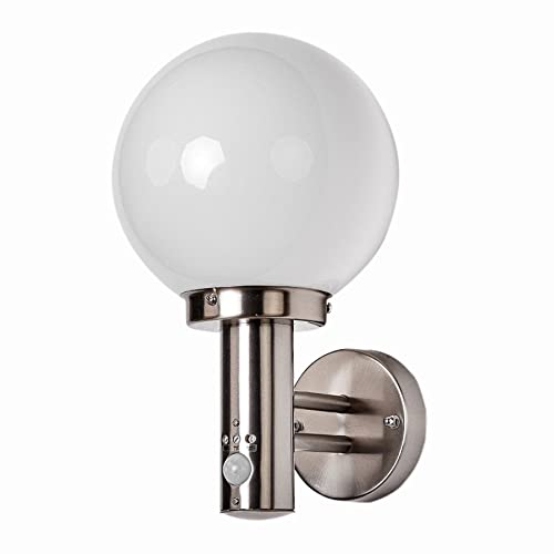 Lindby Wandleuchte außen Nada mit Bewegungsmelder (spritzwassergeschützt (Modern) in Alu aus Edelstahl (1 flammig, E27) - Wandlampe für Außenwand/Hauswand Haus Terrasse und Balkon von Lampenwelt