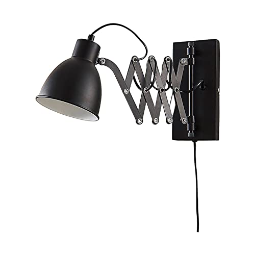 Lindby ausziehbare Wandlampe/Wandleuchte schwarz Metall mit Scherenarm, Leselampe drehbar, schwenkbar, Nachttischlampe Wand, Ziehharmonika Lampe 1 flammig, Scherenlampe von Lindby