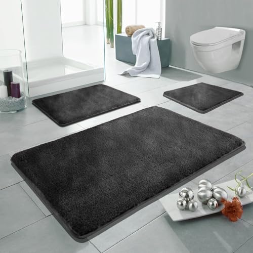 Linden Berg Badematte Anthrazit 50 x 80 cm - Rutschfester Badteppich - Mikrofaser - TPR-Rücken - Oekotex Zertifiziert - Saugfähig - Schnell Trocknend - Waschbar - Pflegeleicht von Linden Berg