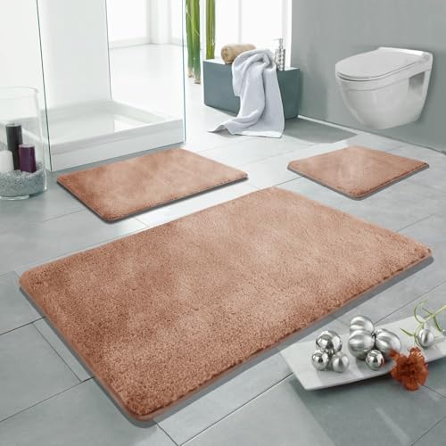 Linden Berg Badematte Apricot-Beige 60 x 100 cm - Rutschfester Badteppich - Mikrofaser - TPR-Rücken - Oekotex Zertifiziert - Saugfähig - Schnell Trocknend - Waschbar - Pflegeleicht von Linden Berg