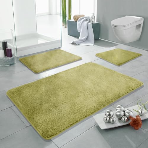 Linden Berg Badematte Hellgrün 70 x 120 cm - Rutschfester Badteppich - Mikrofaser - TPR-Rücken - Oekotex Zertifiziert - Saugfähig - Schnell Trocknend - Waschbar - Pflegeleicht von Linden Berg