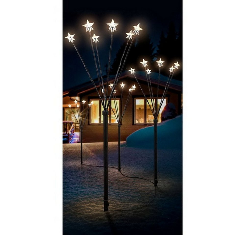 Linder Exclusiv GmbH LED-Lichterkette 4er Set Sternenfächer-Stäbe 60cm 24 LED Timer, 4 Stäbe mit je 6 Sternen, mit Erdspieß von Linder Exclusiv GmbH