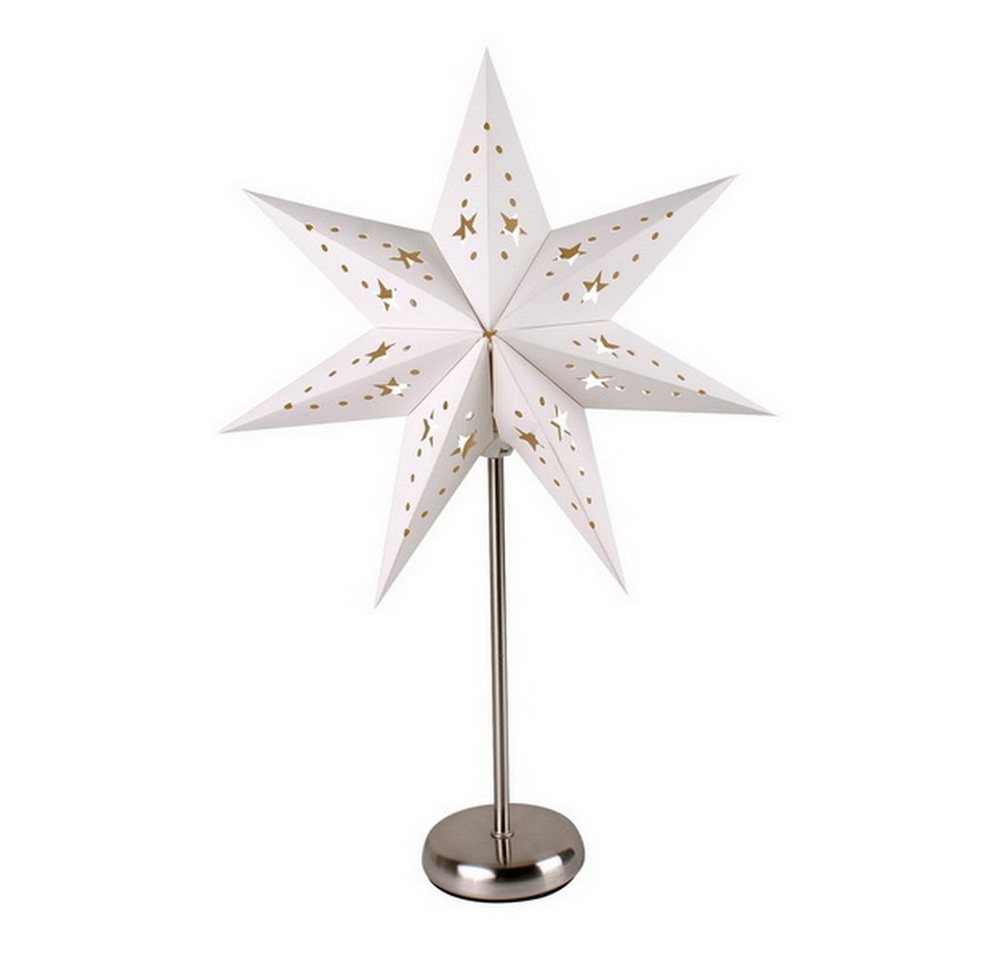 Linder Exclusiv GmbH Stehlampe Sternenlampe Edelstahlsockel Stehlampe Tischlampe, Tageslichtweiß, Papierstern Weihnachtsstern Advent von Linder Exclusiv GmbH