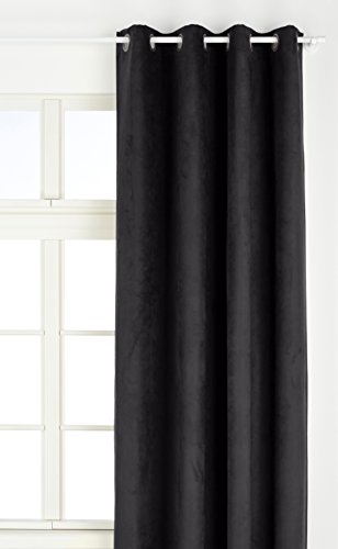 Linder 0520/19/375FR Vorhang mit Ösen, Velourslederimitat, 145 x 260 cm, Schwarz von LINDER