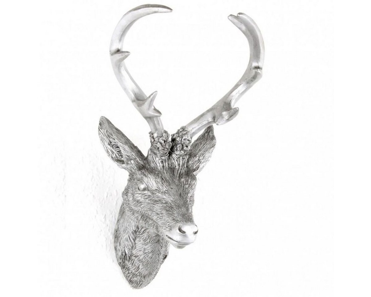Linder Dekoobjekt Hirschgeweih 20x12x30cm silber Kunststoff 10-Ender Hirschkopf Wanddeko, inkl. Aufhängung von Linder