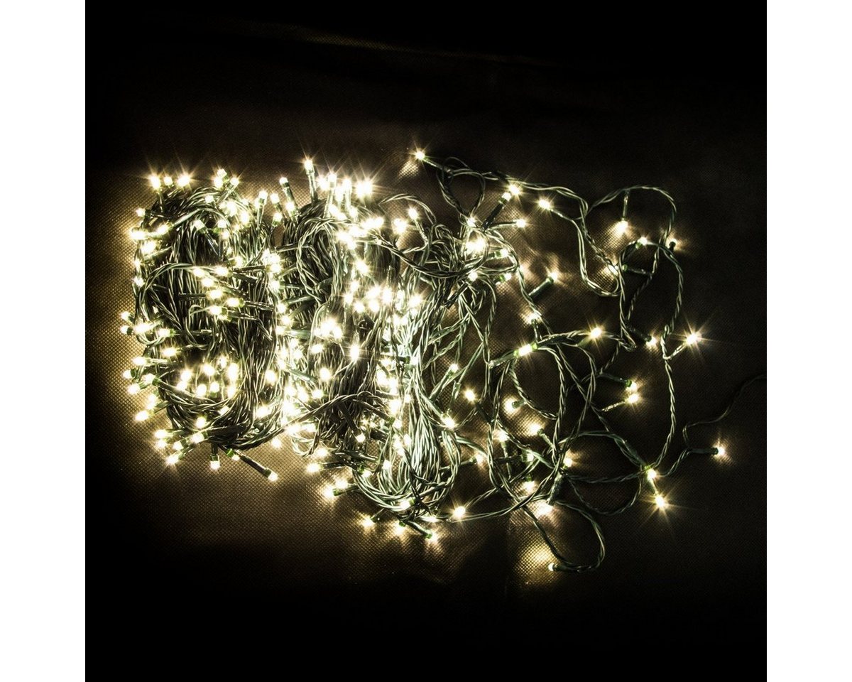 Linder Lichterkette 500er LED 230V IP44 Lichterkette warmweiß Weihnachten Kabel grün, für Innen- und Außenbereiche von Linder