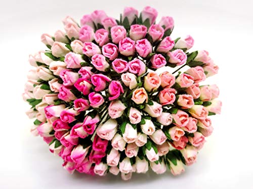 PLF Set mit 100 kleinen Rosenknospen, Maulbeer-Papier, Blumen, gemischt, Rosa, 2 Bastelarbeiten, handgefertigt, Hochzeitsgröße, 0,4 cm, sehr kleines Sammelalbum für so viele Karten-Bastelprojekte von Lindesa