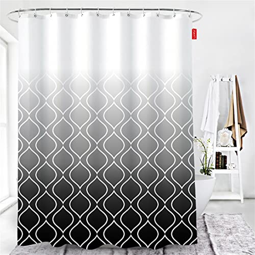 Lindong Farbverlauf Geometrie Duschvorhang 240x200cm Wasserabweisend Anti-Schimmel Stoff Badezimmervorhang, Schwarz 180x200cm von Lindong