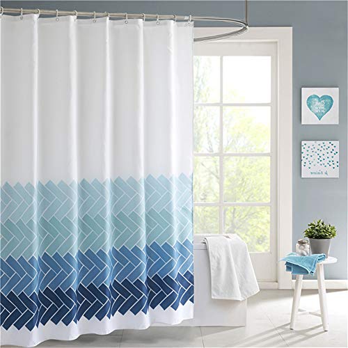 Lindong Streifen Farbverlauf Duschvorhang Wasserdicht Waschbar Anti-Schimmel Textil Stoff inkl. 12 Duschvorhangringe Badewannevorhang blau-1 180x200cm von LINDONG
