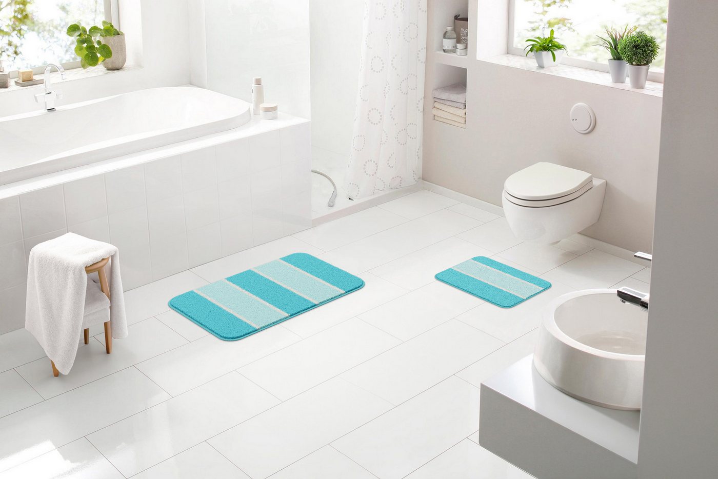 Linea Due Badematte Waymore, Höhe 18 mm, rutschhemmend beschichtet, fußbodenheizungsgeeignet, Polyester, rechteckig, 2-tlg. Badematte von Linea Due