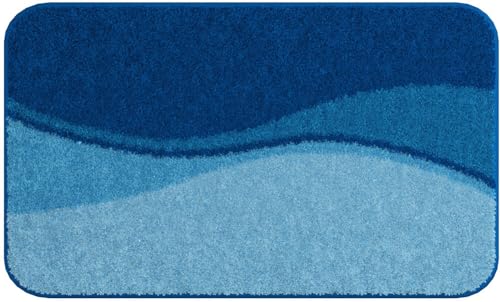 Linea Due Badteppich 100% Polyacryl, ultra soft, rutschfest, ÖKO-TEX-zertifiziert, 5 Jahre Garantie, FLASH, Badematte 60x100 cm, blau von Grund