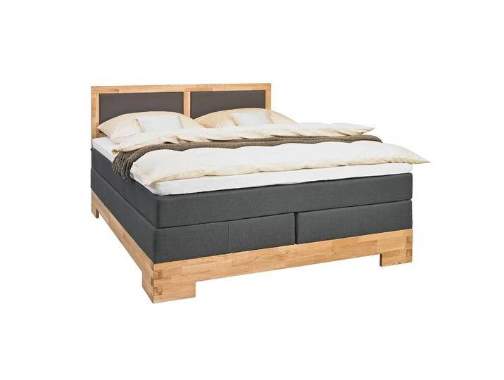 Linea Natura BOXSPRINGBETT, Braun, Eiche, Wildeiche, massiv, H2 + H3, Höhe ca. 20 cm, 200x200 cm, Partnermatratze mit durchgehendem Bezug, von Linea